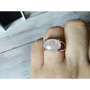 Ring Size 8 NIB Silver-Plated Rose Quartz Stone